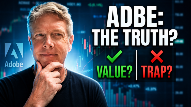Adobe stock market analysis featured image with text "ADBE: THE TRUTH? VALUE? OR TRAP?